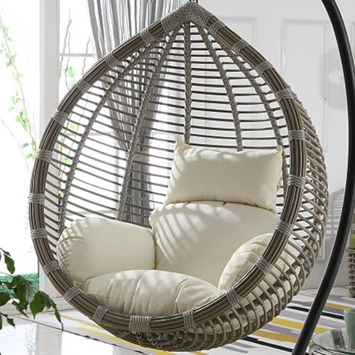 Hanging Egg Chair Cushion, Does Not Include Chairs, Soft Hanging Basket Chair Cushions, Removable Washable Thicken Egg Chair Cushion for Outside Patio Bedroom Garden and Balcony(White)