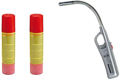 ROTHENBERGER Industrial 1x Gasanzünder Schwanenhals inkl. 2X Rofill Gas 100 ml | Feuerzeug | Sturmsicher | Abzugsperre | Piezo | Füllanzeige | Wiederbefüllbar
