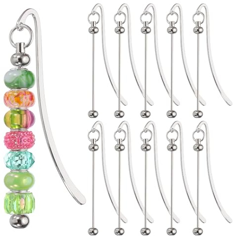 PATIKIL Beadable Lesezeichen Personalisiert Bookmark, 10 Stück Lesezeichen Papier DIY Metall Leerstab Großpackung für Herstellung Handwerk, Perlenanhänger Charme, Silber
