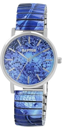 Raptor Colorful Edition Damen-Uhr Zugband Edelstahl Motiv Bunt Print Analog Quarz RA10205
