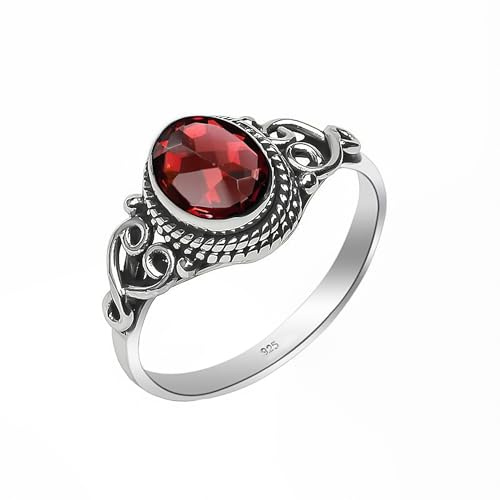 925 Sterling Silber Ring, 100% Natürlicher Edelstein Ring für Damen-Herren Vintage Statement Ring - Oval 6x8 mm handgemachter Ring Hochzeit, Verlobungsring NH-25-P