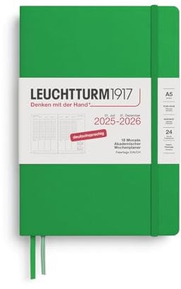 LEUCHTTURM1917 372637 Akademischer Wochenplaner Medium (A5) 2026, 18 Monate 07.2025-12.2026, Hardcover, Spring Leaf, Deutsch