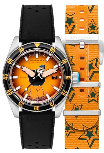 Spinnaker Herren-Armbanduhr 43 mm Fleuss Automatik Popeye Bronemies Limited Edition mit Silikonarmband SP-5161, Brutus Yellow