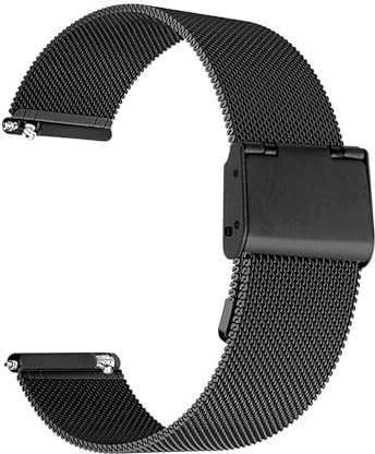 22mm Uhrenarmband Mesh Edelstahl - Ersatz Metall Armband mit Schnellverschluss für Herren Damen - Weich Ersatz Uhrenarmbänder, Verstellbarer Gütelschnalle, Verstellbarer Gütelschnalle, Schwarz