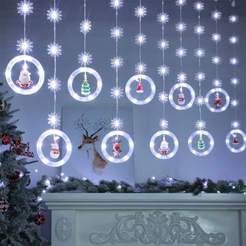 BLOOMWIN Christmas Window Lights Decorations - 3m 120 LED Xmas Window Light Indoor, Snowflake Curtain Hanging Fairy String Icicle Lights for Bedroom Wall Party Outdoor, Cold White USB