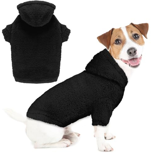 Fuzzy Hundepullover für mittelgroße Hunde, warm, weich, gemütlich, Haustiermantel, Kapuzen-Sweatshirt, Größe M, Schwarz