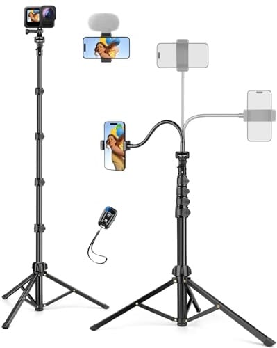 JOILCAN 200cm Högt Stativ för Smartphone med 25cm Svanhals, Telefonstativ för iPhone 17/16/Pro Max, Flexibel Telefonhållare för Takmontering med Fjärrkontroll & Telefonklämma, Aluminium-Kamerastativ | Selfie-pinne Stativ för Mobiltelefon och Kamera, Aluminium Stativ Kamera för Sony Nikon Actionkameror Pocket 4/3