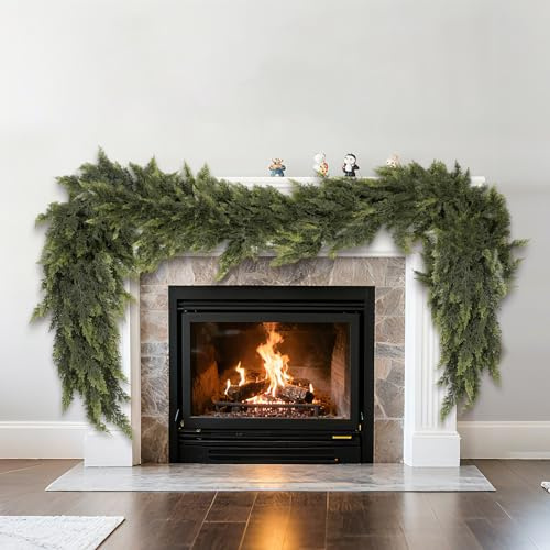 6 Fuß lange künstliche Zedern-Girlande, naturgetreue Winter-Zedern-Kieferngirlande, grüne Zedern-Kieferngirlande für Kaminsims, Kamin, Innen- und Außenbereich, Feiertage, Party (1 Stück)