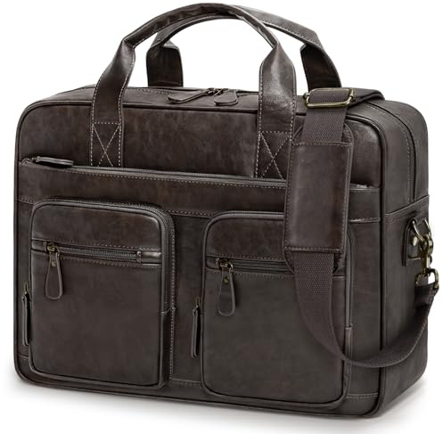 RAINSMORE Messenger Bags for Men Vintage Briefcase PU Leather Laptop Bag 15.6 Inch Satchel Bag for Work Business Office College Trip School Black/Brown/Dark Brown