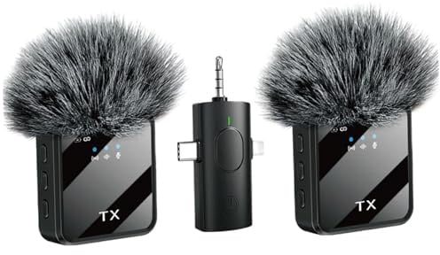 AZIDWERYQ Microphones sans Fil, Microphone Cravate avec Suppression du Bruit, Microphone 3, 5 mm, Lot de 2 Mini Micro à Affichage LED pour Interview, ASMR, vidéo et Podcast Asmr