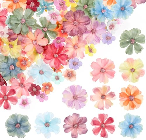 Xelsluthe 150Stück Kunstblumen Zum Basteln, Deko Blumen Stoffblumen Kunstblumen Klein 3D Kunstblumen-Rosa Mini Kunstblumen-Deko Blütenköpfe Fake Blumendeko für DIY Hochzeit Tortendeko