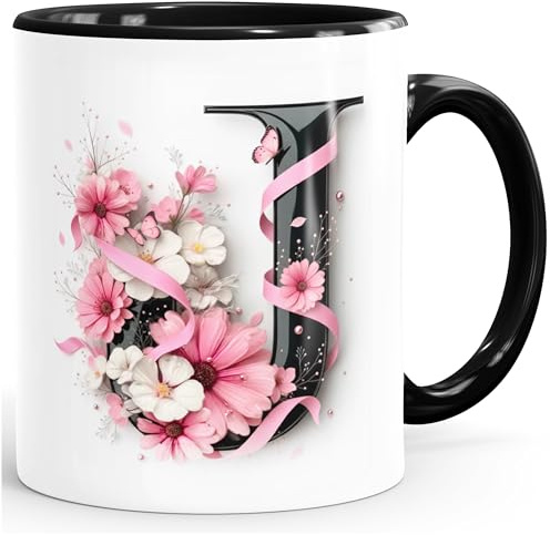 SpecialMe® Tasse Monogramm Buchstabe J Alphabet Initiale Geschenkidee Frau Freundin Kollegin Mama Oma Weiss-innen-schwarz standard