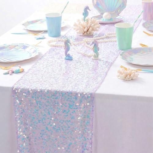 Glitzer Pailletten Tischläufer 30*275cm Wiederverwendbarer Tischband für Party deko, Geburtstagsparty, Hochzeitstisch, Weihnachtsdeko (Lila, 30*275cm)
