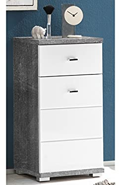 möbelando Unterschrank Seitenschrank Handtuchschrank Beistellschrank Schrank Bad Peter I Beton/Weiß tiefzieh Hochglanz