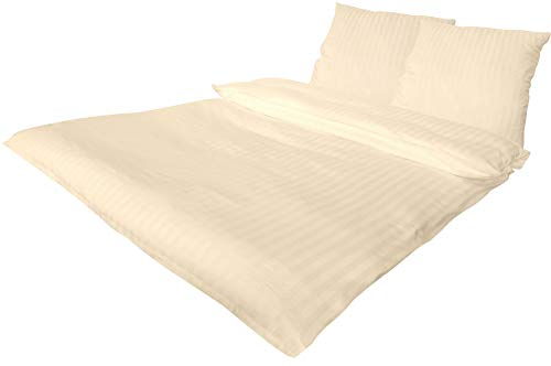 Bettwäsche Doppelpack 4 teilig luxuriöse Hotel DAMAST Champagner Mako Satin Baumwolle Premium 2X 135x200 cm + 2X 80x80 cm Kissenbezug mit Reißverschluss