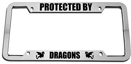 Speedy Pros Protected by Dragons Zinc Metal Number Plate Cover License Plate Frame Car Auto Tag Holder Chrome 4 Holes