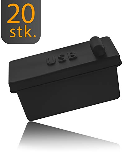 innoGadgets® 20x Staubschutz Stöpsel Typ USB-A für Desktop PCs, Laptop, MacBook, UVM. by USB-A Staubstecker, Schutz für jeden USB-A Anschluss | Silikon Staubstöpsel | Schwarz