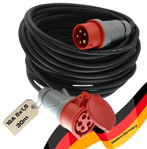 netbote24 maxgo CEE Verlängerungskabel Starkstromkabel H07RN-F 5x1,5mm² 16A 400V Flexibles wetterfestes Industriekabel MENNEKES 5P Gummiverlängerung 30m