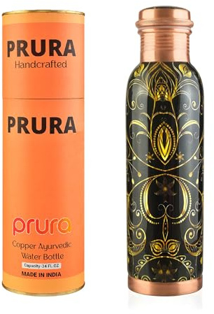 PRURA Copper Water Bottle - Leak Proof Ayurvedic Drinkware Copper Vessel for Sports, Gym, Outdoors, Yoga