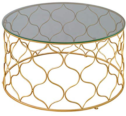 Table Basse Ronde, Support en Fer forgé, Bureau en Verre trempé, idéal pour Le Salon