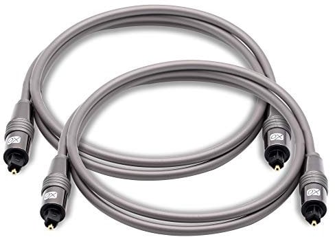 XO 2 Pack of 2m Optical TOSLINK Digital Audio SPDIF Cables - White, GOLD series. 24k Gold Casing. Compatible with PS4/PS3, Xbox One, Wii, Sky Q, Sky HD, HD TVs, DVD, Blu-Rays