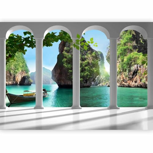 murando Fotomurales autoadhesivo Isla 343x256 cm XXL Papel pintado tejido no tejido Decoración de Pared decorativos Murales moderna de Diseno Fotográfico Playa Naturaleza Paisaje Mar 10110903-13