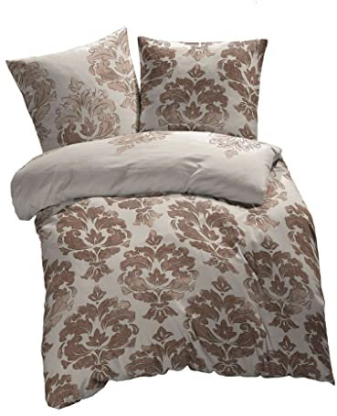 etérea Microfaser Bettwäsche 155x200 2er Set - Ganzjahres Bettbezug - Aun-Braun - Bettwäsche-Set mit Kissen 155x200cm Bettbezug + 80x80cm - Braun