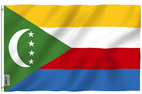Drapeau ANLEY Fly Breeze 3x5 pieds Comores - Couleurs vives et résistant à la décoloration UV - En-tête en toile et double couture - Drapeaux comoriens Polyester avec œillets en laiton 3 X 5 Pi