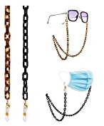 17KM 2 Stück Sonnenbrillen-Kettenhalter, Brillenkette, Lanyard für Frauen, Anti-Verlust, hängende Kette, Gliederkette mit Clips für Männer, Erwachsene, Mädchen, Kinder, Braun+Schwarz, Large