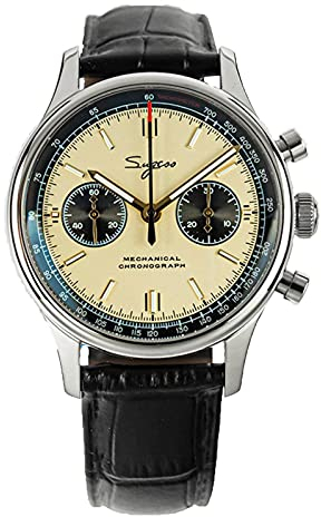 SUGESS Seagull ST1901 Panda 40 mm Champagner Chronograph Saphir 2 Riemen 1963 BNIB, Armband