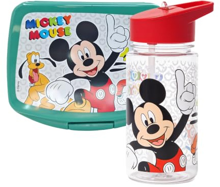 MUNTRADE Set Fiambrera y Botella Infantil Mickey Mouse