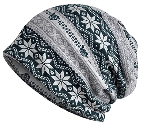 luchike Dual Use Beanie Mütze Gestrickter Print Gestreifter Baumwollhut Slouchy Walking Skull Cap für Herren Damen Grün