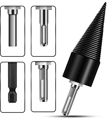 KATUR Spaltholz-Kegel-Bohrer-Set, Heavy Duty Bohrer Schrauben-Konus-Schraubendreher Holzspalter Schrauben-Kegel-Anzündholzspalter mit 4 Stk. Schäften für elektrische Handbohrmaschine (42 mm)