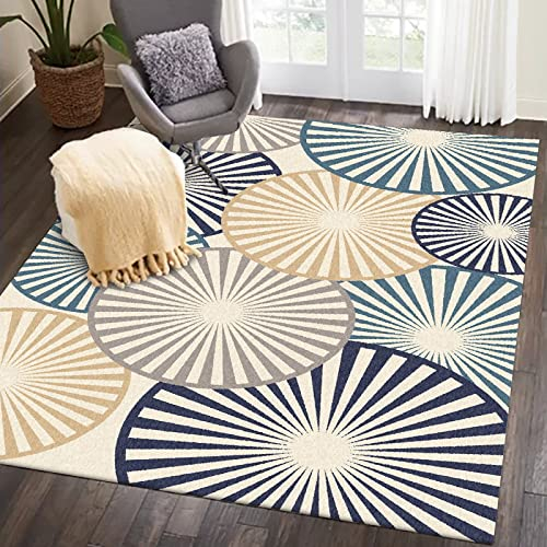 Rururug Modern Läufer Teppich Kurzflor Orientalisch Teppichläufer Flur Korridor Wohnung Dekoration rutschfest Waschbar Teppiche， blau-gelb-graue geometrische Kreislinien 80 x 140 cm
