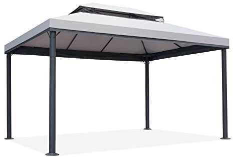 Garden Point Gartenpavillon Valencia rechteckig | wasserabweisend | ideal für Gartenmöbel und Whirlpools | einfache Montage | Vorhänge im Set (3x4m, Grau (Basic))