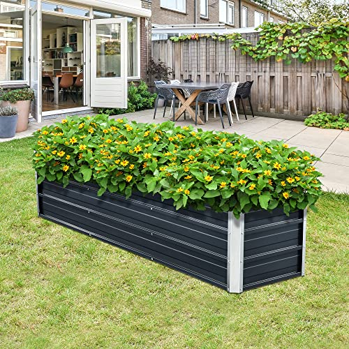 [en.casa] Pflanzbeet Nijmegen 183 x 47 x 40 cm Blumenbeet mit 2 Mittelstreben Hochbeet wetterfest Pflanzkasten verzinkter Stahl Anthrazitgrau