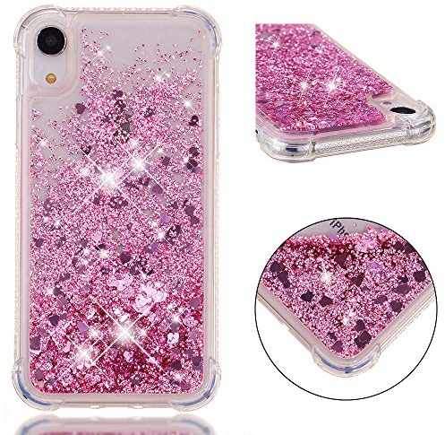 KBIKO-zxl Compatible avec Coque iPhone XR 6.1, Fille Personnalisé Liquide Paillette Transparente Silicone Gel Antichoc Kawaii Étui Housse pour iPhone XR 6.1.Rose Gold YBL