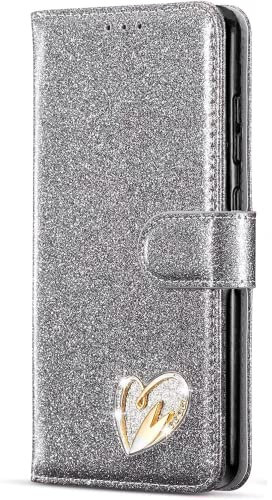 MHtech Case For Apple iPhone 11, Phone Case Shiny Leather Bling Glitter Book Flip Stand Card Wallet Protective Cover For iPhone 11 Phone (Silver)