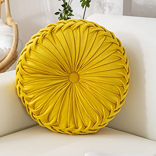 OUKEYI Rundes Sofakissen, 35 cm, einfarbig, plissiert, rund, Kürbiskissen, geeignet für Zuhause, Bett, Auto, Dekoration