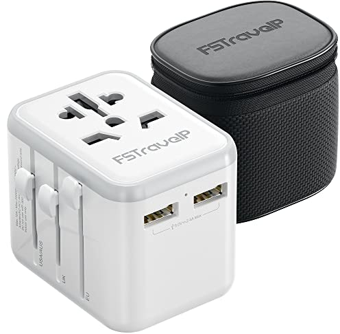 Worldwide Travel Plug Adapter, FSTravelP Universal with 2 USB International AC Socket Dual 10A Fuses, All In One Adapter for USA UK EU AU CN 150+ Countrie