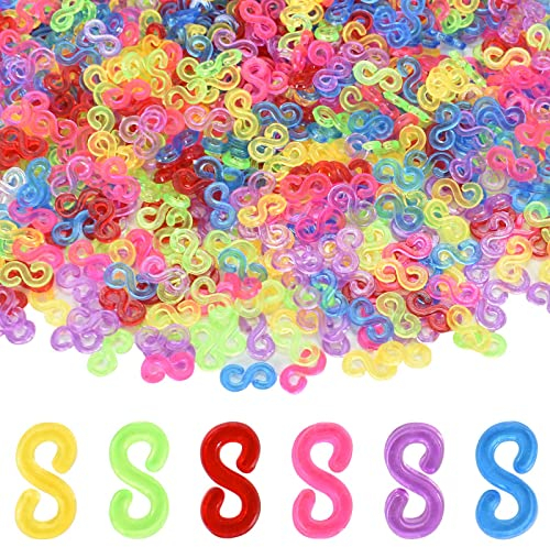 Disnace S Clip Loom Band 500pcs Chiusure Anelli in Gomma Trasparente Colorata Strumento Ricarica S Clip Loops per Braccialetti Kit Braccialetti Fai da Te Elastici con Bracciale Intrecciate (Colorato)