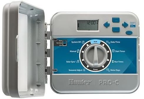 Programador de riego PRO-C exterior Hunter, base 4 estaciones