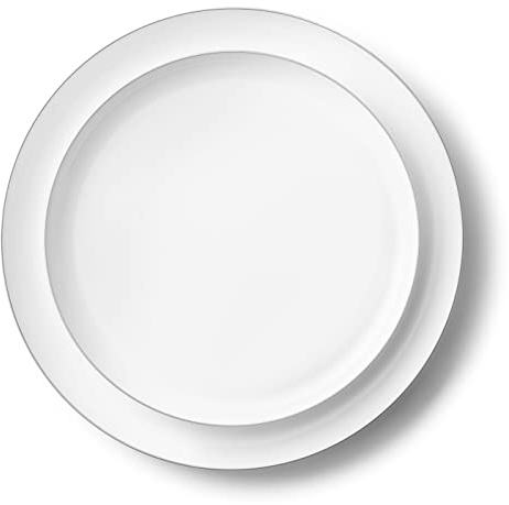 Decor Decorline - Set Piatti Plastica Rigida Riutilizzabili da 20 pezzi/per 10 persone - Edge Collezione - Bianco con Bordo Argento - Piatti dessert & Piatti pranzo - 2 misure (10x 26cm, 10x 21cm)