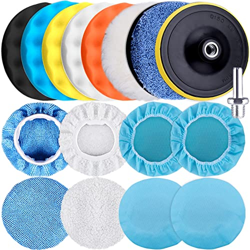 SIQUK 17 Pieces Polishing Pads Kit 75mm Car Polishing Foam Pads Polishing Bonnets Wax Buffer Polisher Attachment for Drill