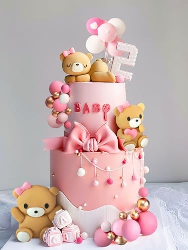 JeVenis Luxus Teddybär Kuchen Dekoration Teddybär Baby Dusche Dekoration Teddybär Geburtstagstorte Dekoration Baby Dusche Kuchen Dekoration Baby Girl Kuchen Dekoration