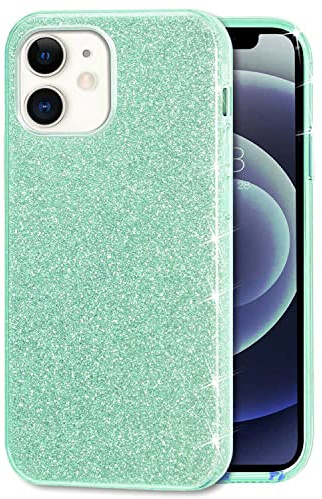 Mixroom - Custodia Cover per iPhone 11 Case in TPU Morbido Verde Acqua con Brillantini Glitter 3 in 1