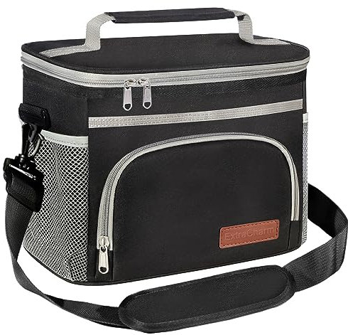 ExtraCharm Isolierte Lunchtasche für Damen/Herren – wiederverwendbare Lunchbox für Büro, Picknick, Wandern, Strand – auslaufsichere Kühltasche, Organizer mit verstellbarem Schultergurt für Erwachsene,