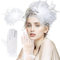 Fascinator Hut Blume für Damen Mädchen, Damen Mesh Federn Hochzeit Hut und Spitzenhandschuhe Tea Party Clip Kopfschmuck Haar Ascot Stirnband Zubehör für Party Kirche Hochzeit Cocktail (Weiß)