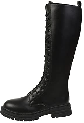 Stivali Alti Donna Pelle Bianchi Morbidi Stivali Alti Stile Britannico Bikers con Lacci e Zip Laterale Stivali Alti al Ginocchio Cerniera, Invernali Stivali Lunghi da Donna, Stivali Bianchi