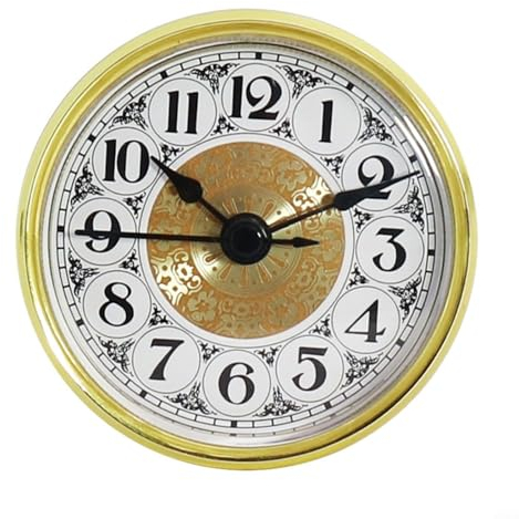 HpLive Quarz-Uhr-Einsatz, runde Passform, Durchmesser 70 mm Loch, Quarz-Uhrwerk, Zifferblatt mit goldfarbenen Verzierungen, arabische Ziffern, Wanddekoration, Retro, für Wohnzimmer, Küche, Büro,